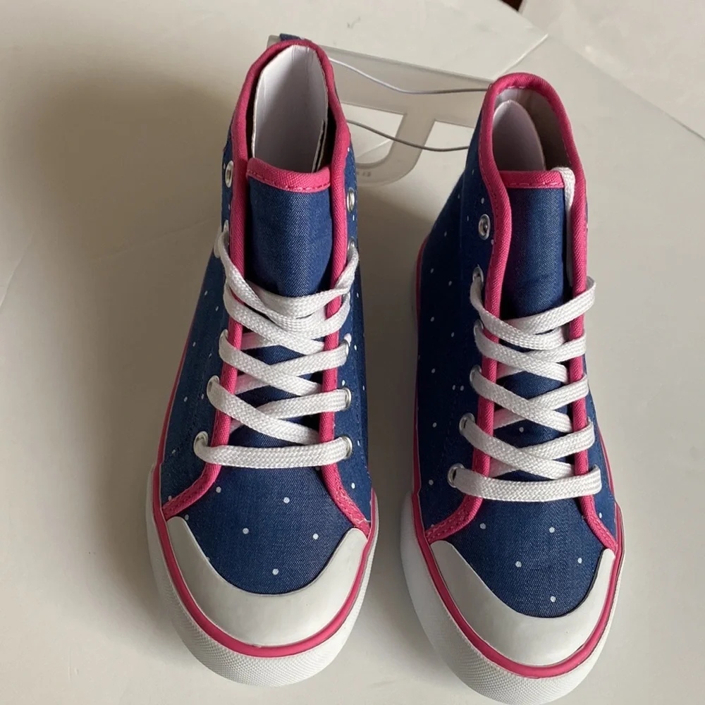 👉 GYMBOREE Toddler Girls Hi-Top Sneakers Denim Blue/Rainbow Size 1 NWT